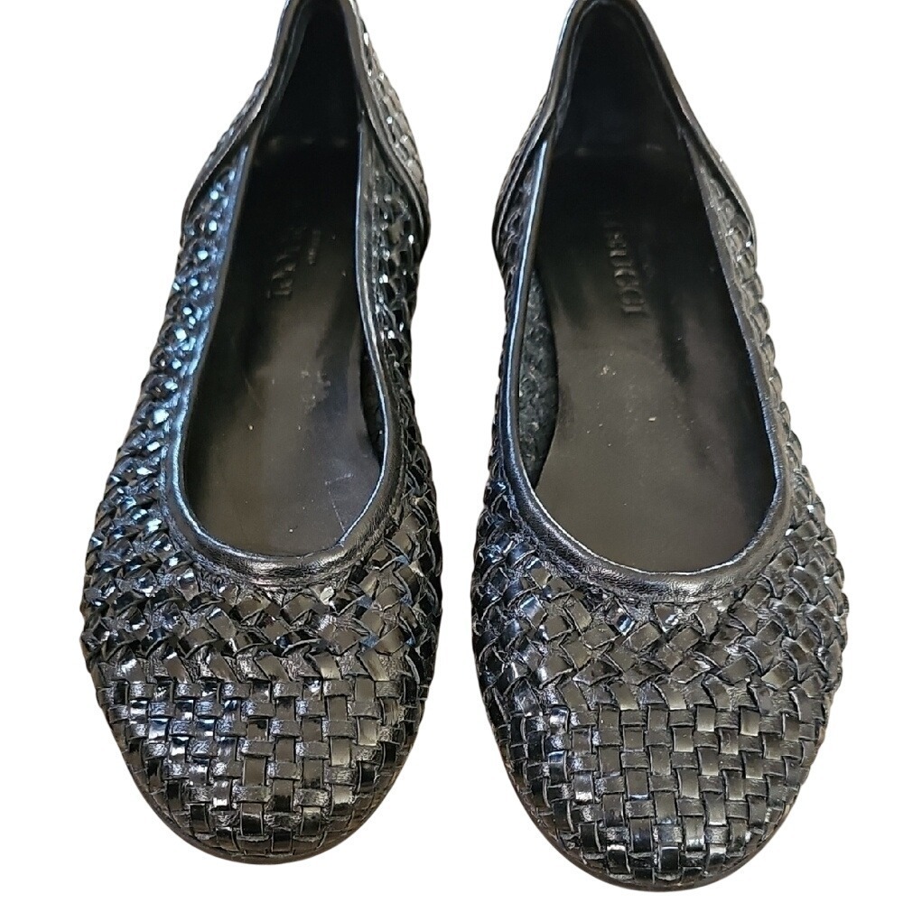 Sesto Meucci 8.5 Black Woven Loafers with Textured Finish
